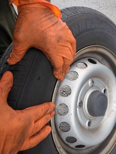 a tyre is shown to have a hole in it